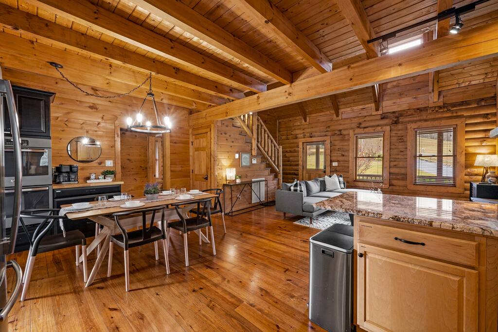 Updated and well-stocked kitchen with granite countertop. You have the option to prepare meals at the cabin.