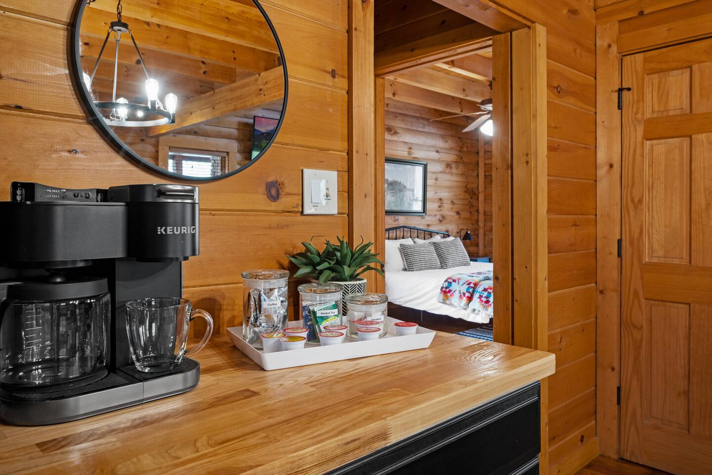 Coffee station with K-cup machine.  Perfect place to rejuvenate your morning