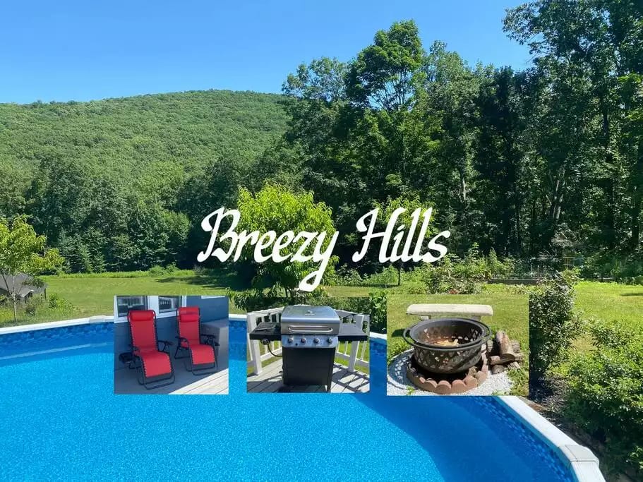 Welcome to Breezy Hills NY! Amazing mountain views, fire pits, 4 burner propane grill with side burner, zero gravity lounge chairs