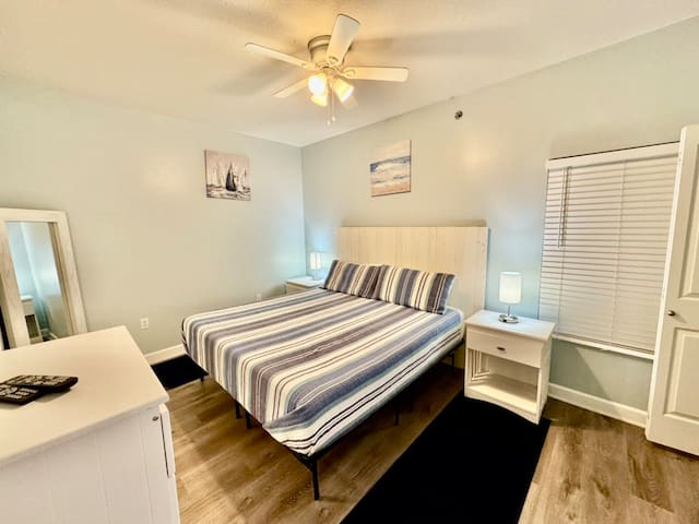 Get a good night of sleep or catch a nap on the comfortable king mattress