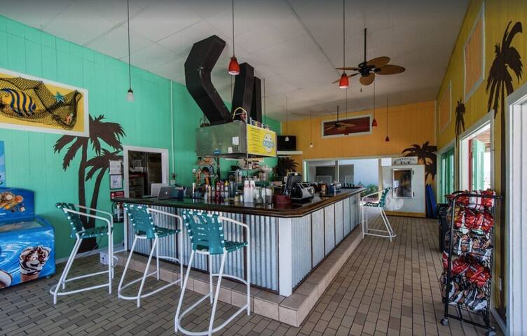 Inside the Hangout next to the lagoon pool