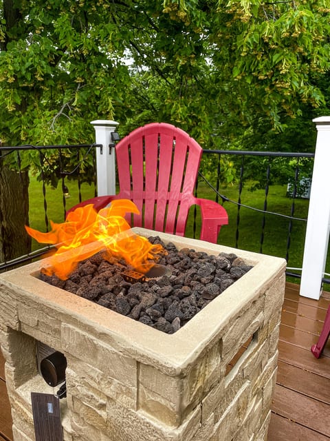 Fire pit on rooftop deck