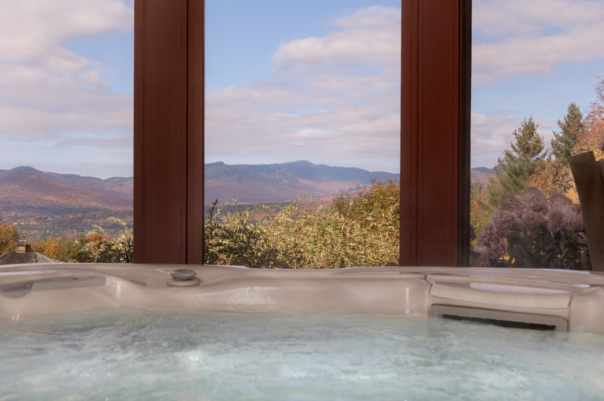 Enjoy the view of Mt. Mansfield as you soak in the hot tub. Enjoy the view of Mt. Mansfield as you soak in the hot tub. - Modern Retreat ~ Stunning Mountain View ~ Hot Tub! - Stowe