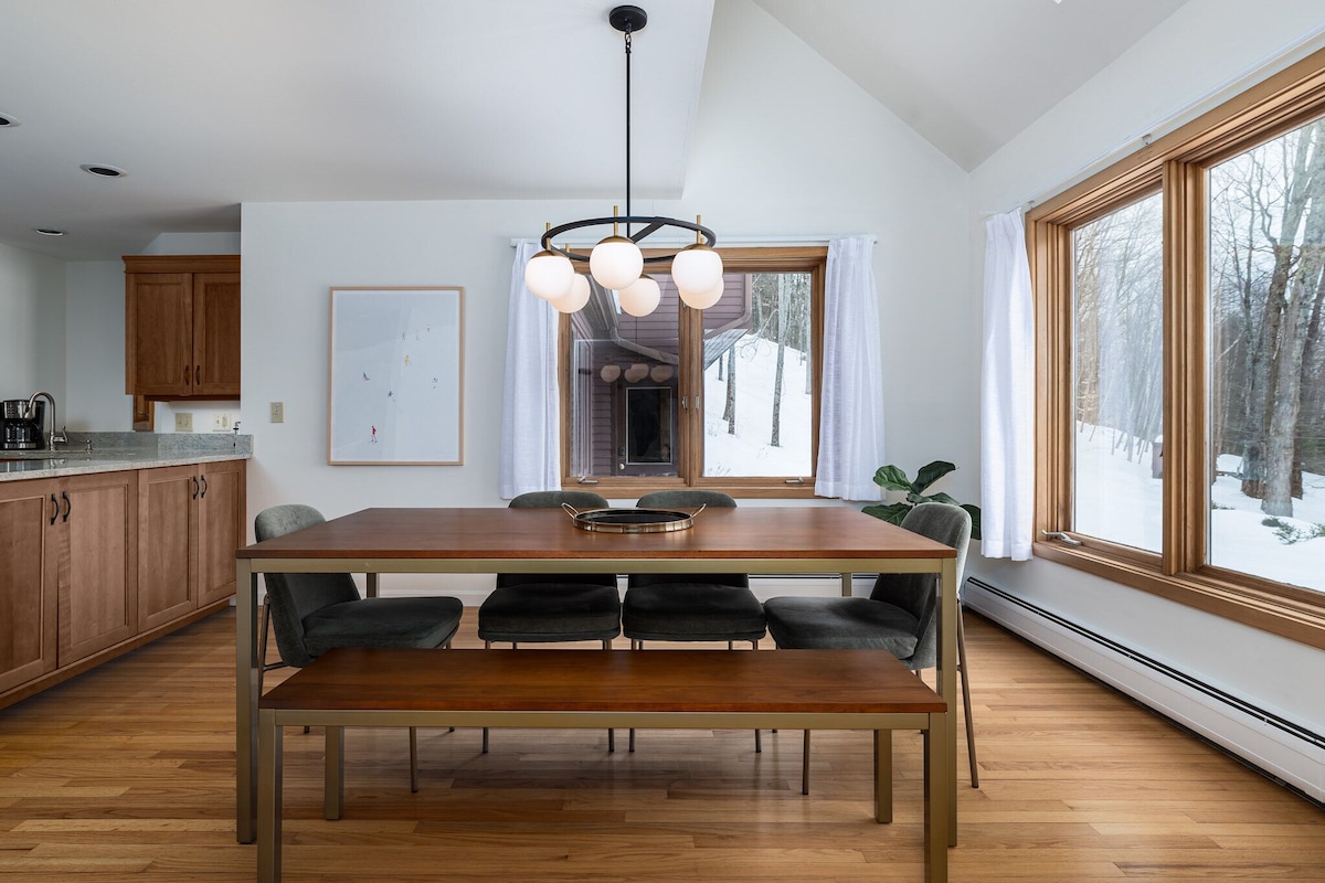 Dining area flows easily into the cleverly designed, large kitchen. Dining area flows easily into the cleverly designed, large kitchen. - Modern Retreat ~ Stunning Mountain View ~ Hot Tub! - Stowe