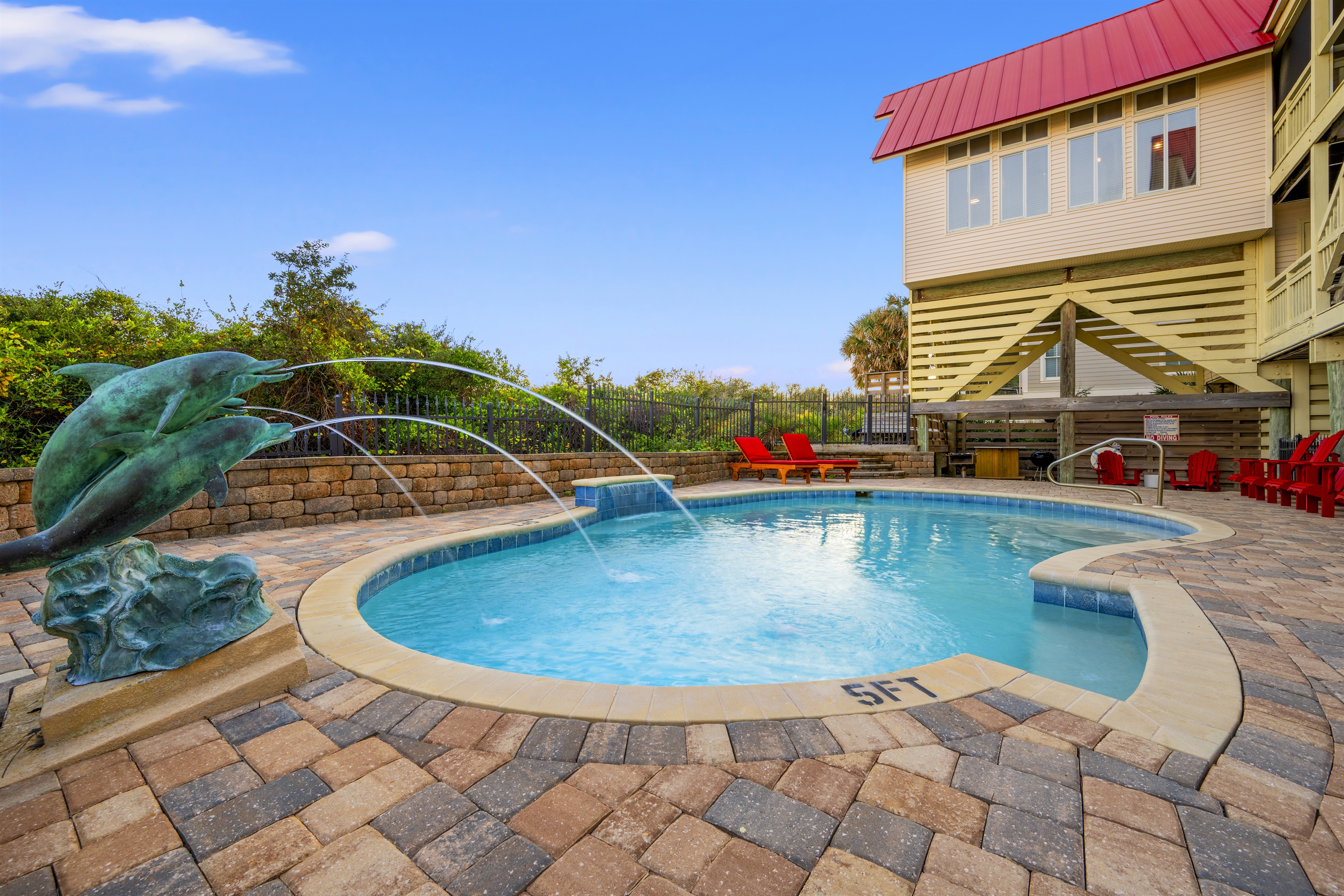From the house above, you will see plenty of dolphins swimming in the ocean, and then you can come swim with them in the pool! From the house above, you will see plenty of dolphins swimming in the ocean, and then you can come swim with them in the pool! - Family Beachfront Oasis - Eastpoint