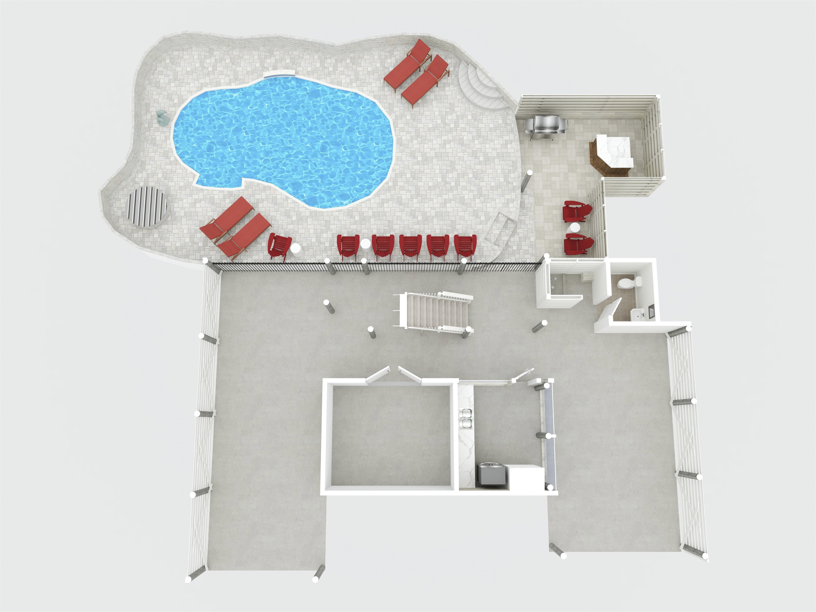 Ground level floorplan, with bathroom, outdoor shower, grilling area, and fish cleaning area. Ground level floorplan, with bathroom, outdoor shower, grilling area, and fish cleaning area. - Family Beachfront Oasis - Eastpoint