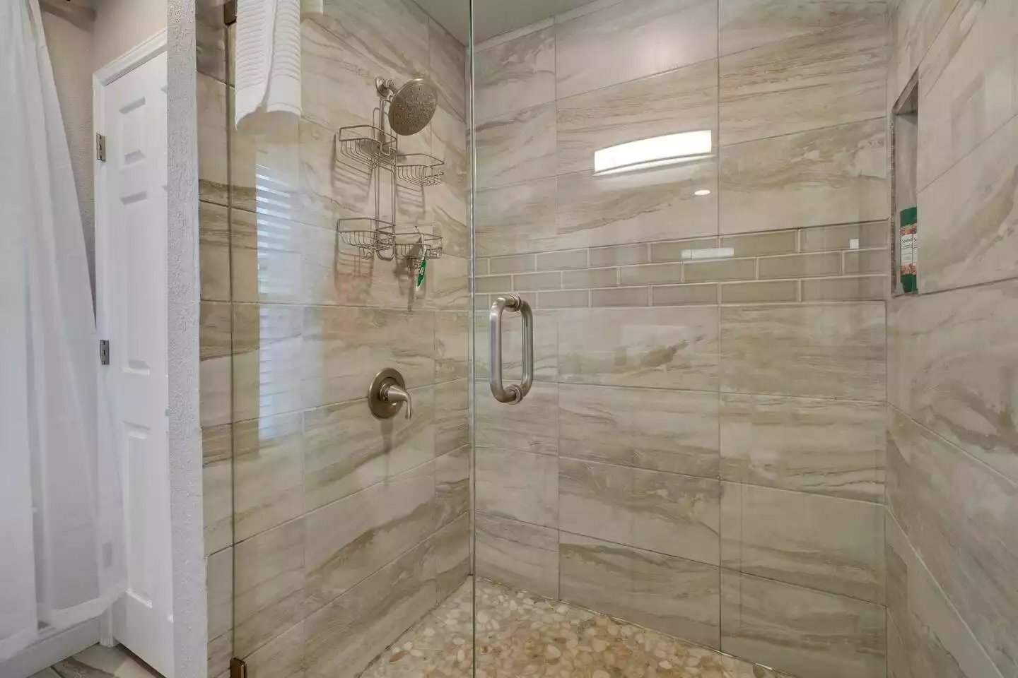 Master bathroom walk in tiled shower is spacious! Master bathroom walk in tiled shower is spacious! - The Coastal Breeze - Keller
