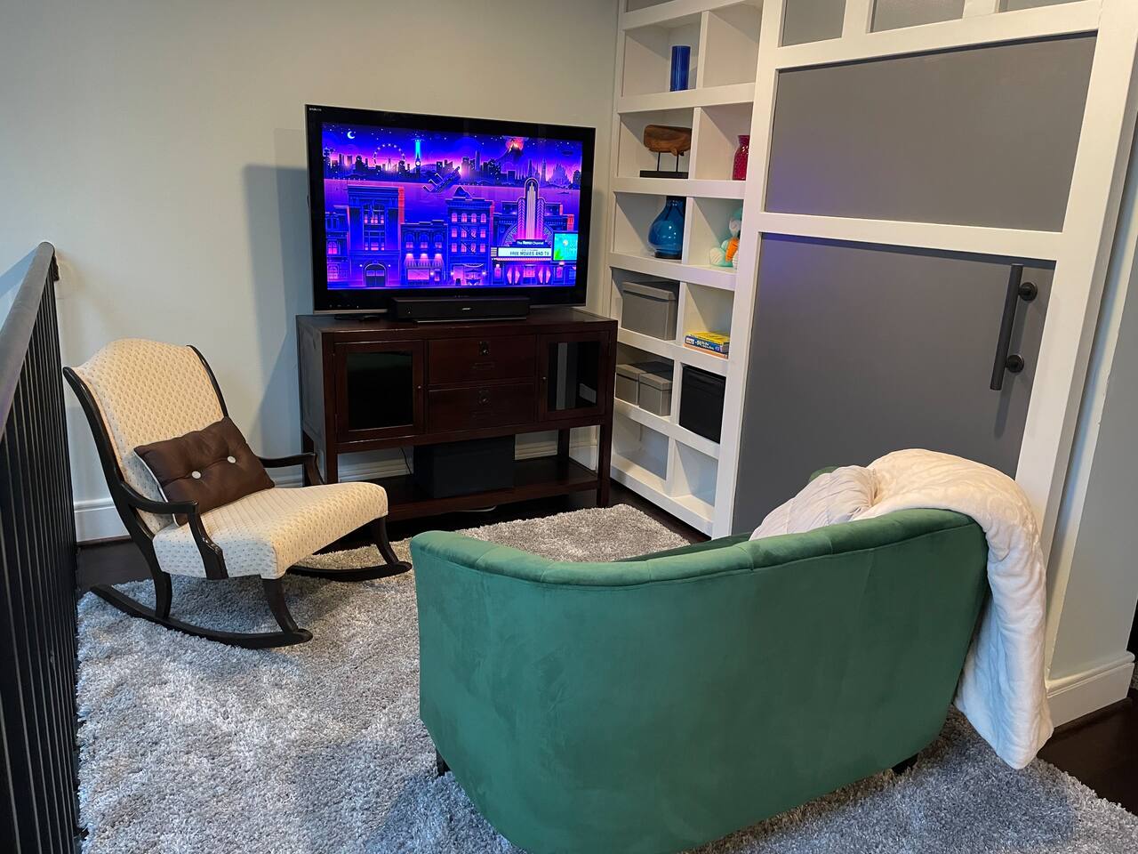 Loft area; Roku TV and toys, books & games - Old Town Alexandria:  Barrister One - Alexandria