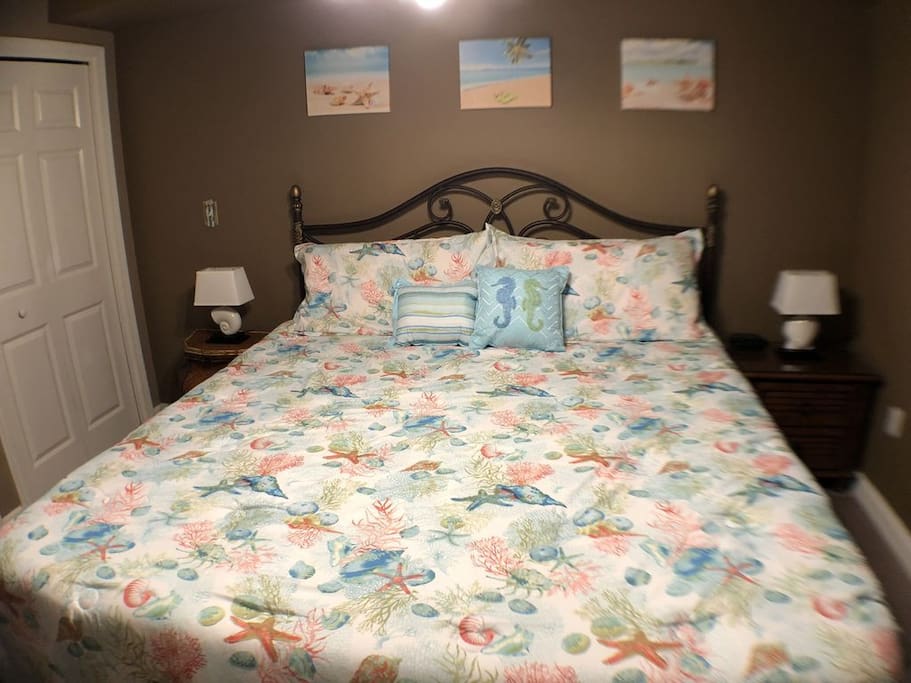 Master Bedroom with King Bed with two Beach Lamps