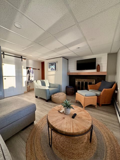 Sunlight rolling into the lower living room.