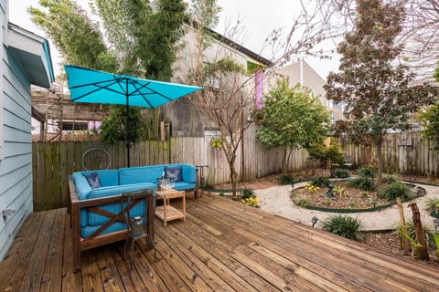 Backyard with multiple seating areas