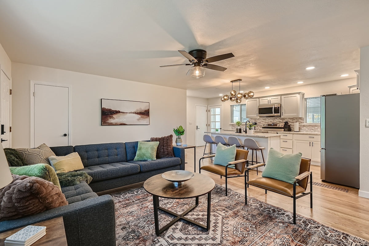 Living room and the open kitchen.