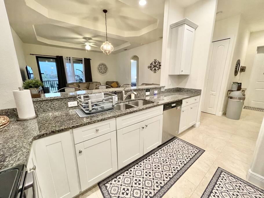 Kitchen view, dish rack, sink, dishwasher