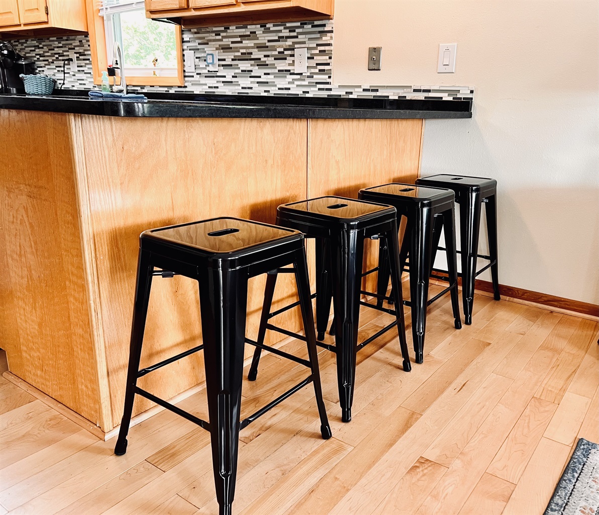 Barstool seating.