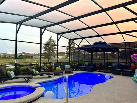 Relaxing lit pool for evening swims