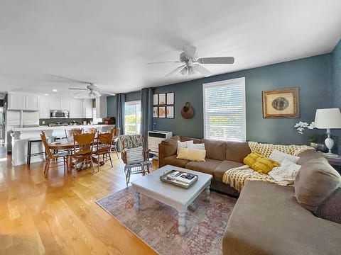 Come relax on the large sectional in the open-concept bungalow.