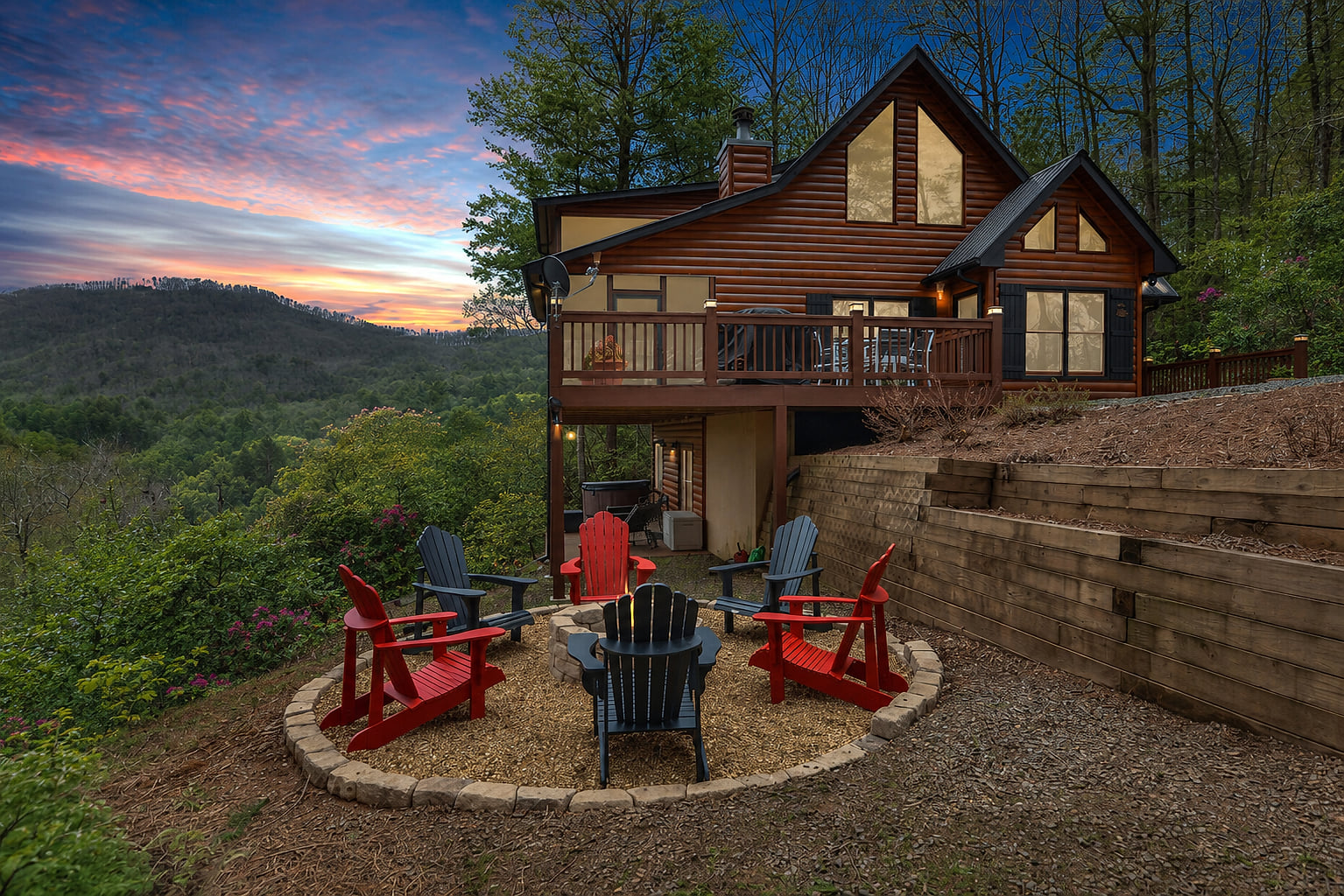 Drive in on paved roads and find this waiting for you — tucked into the Blue Ridge with the kind of quiet that starts the moment you park.