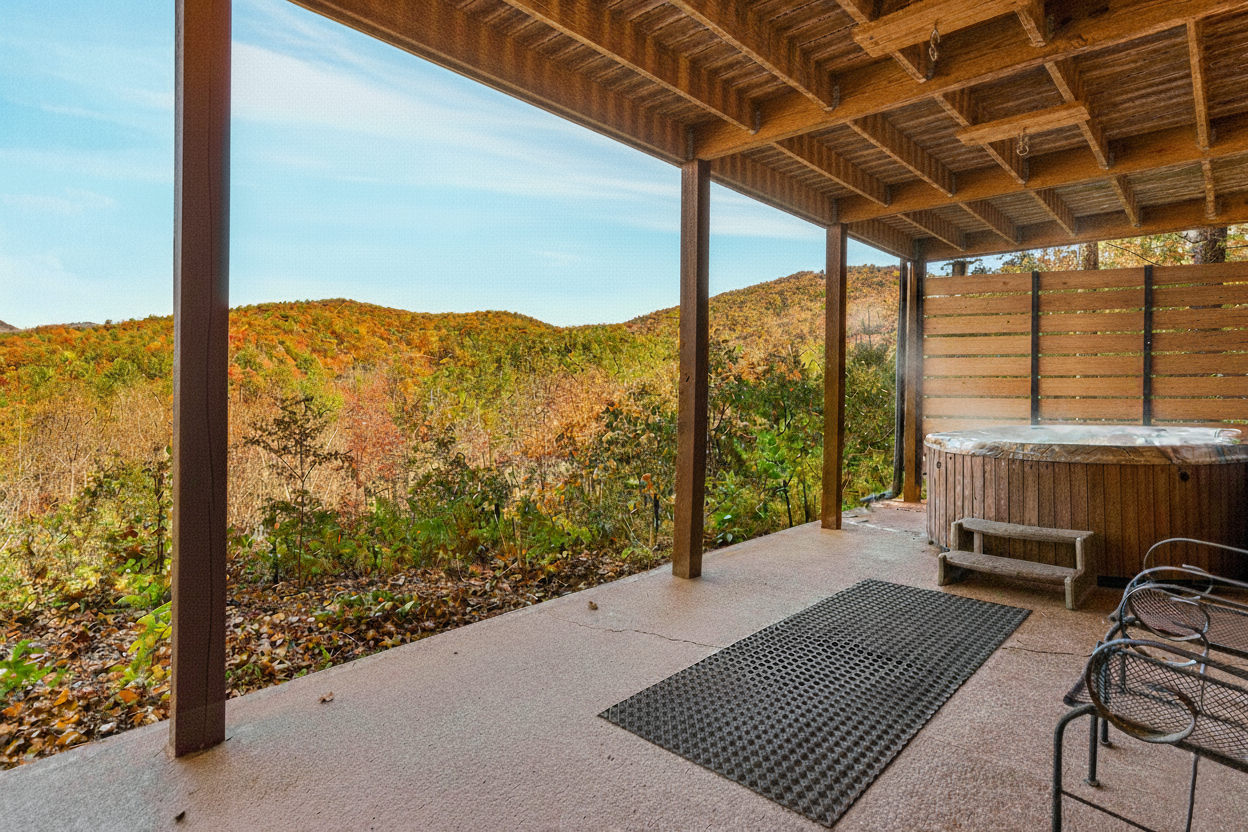 Unwind in our secluded hot tub, nestled on the lower level with panoramic mountain views. Relaxation meets breathtaking fall scenery in every soak. 🌟🏔️
