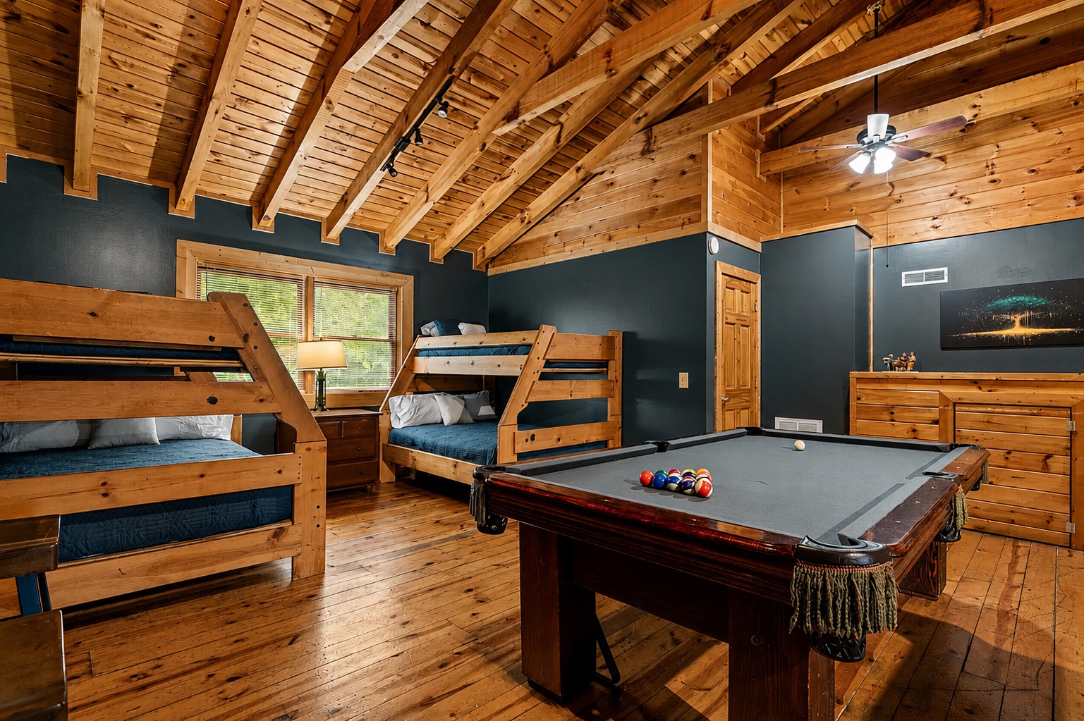 The loft is set up for hours of fun, and features a full bathroom.