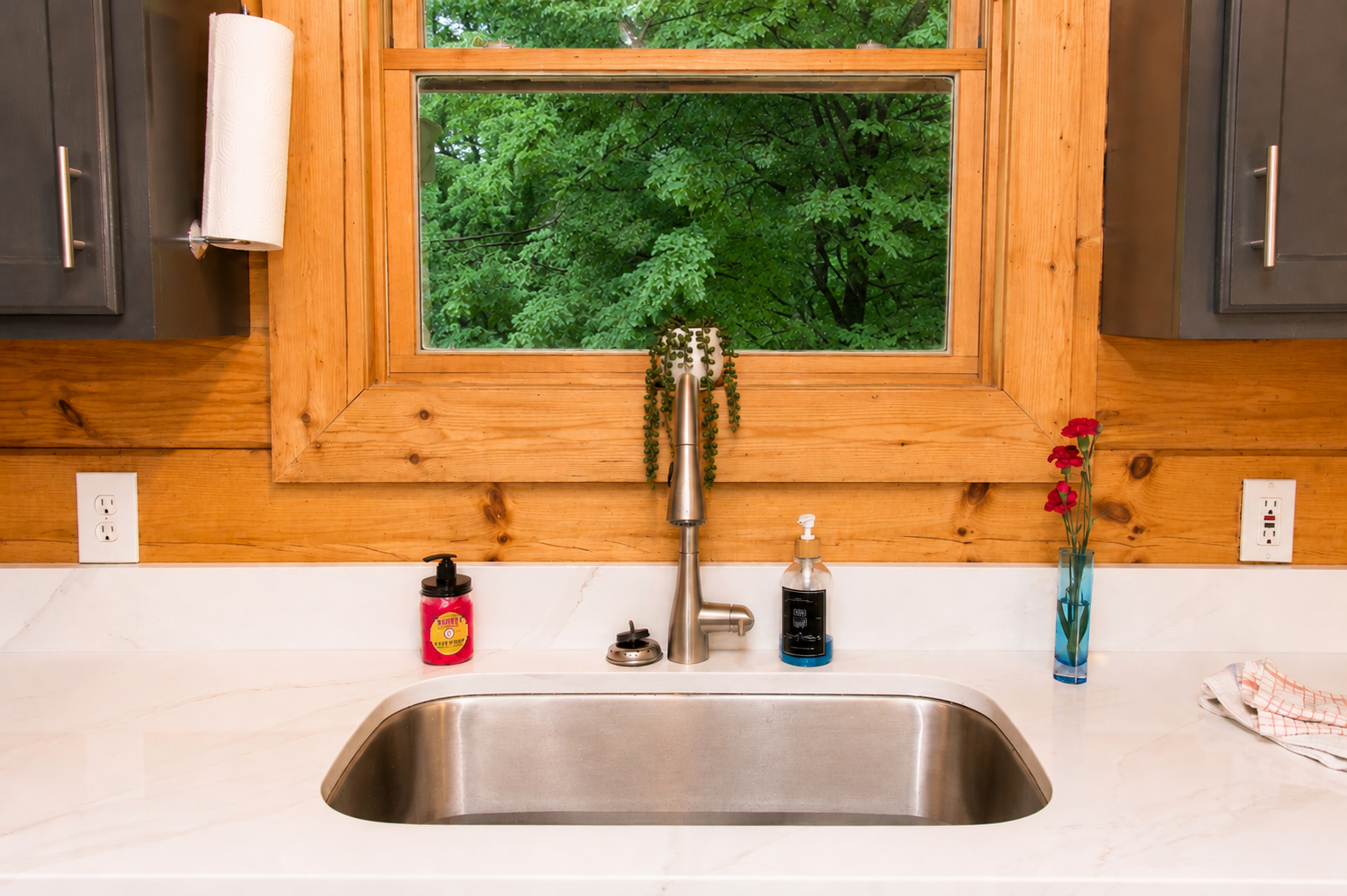 Kitchen with a view - lush Smoky Mountain woods just outside the window.
