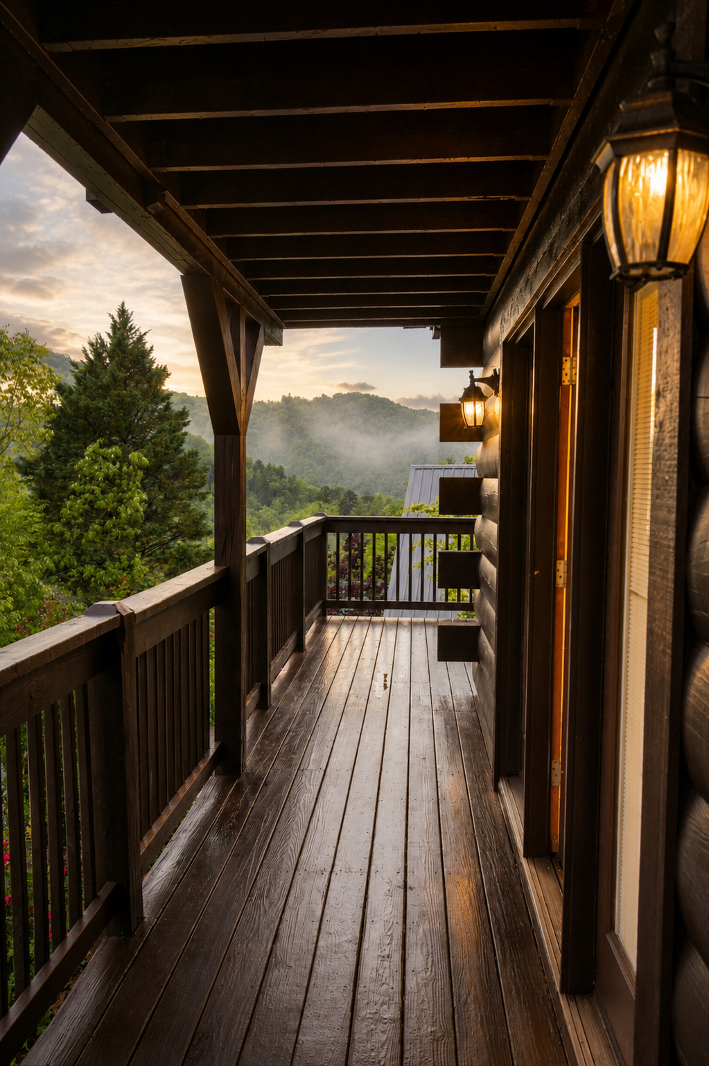Enjoy a peaceful Smoky Mountain morning from the front deck.