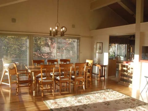The large dining table easily seats eight
