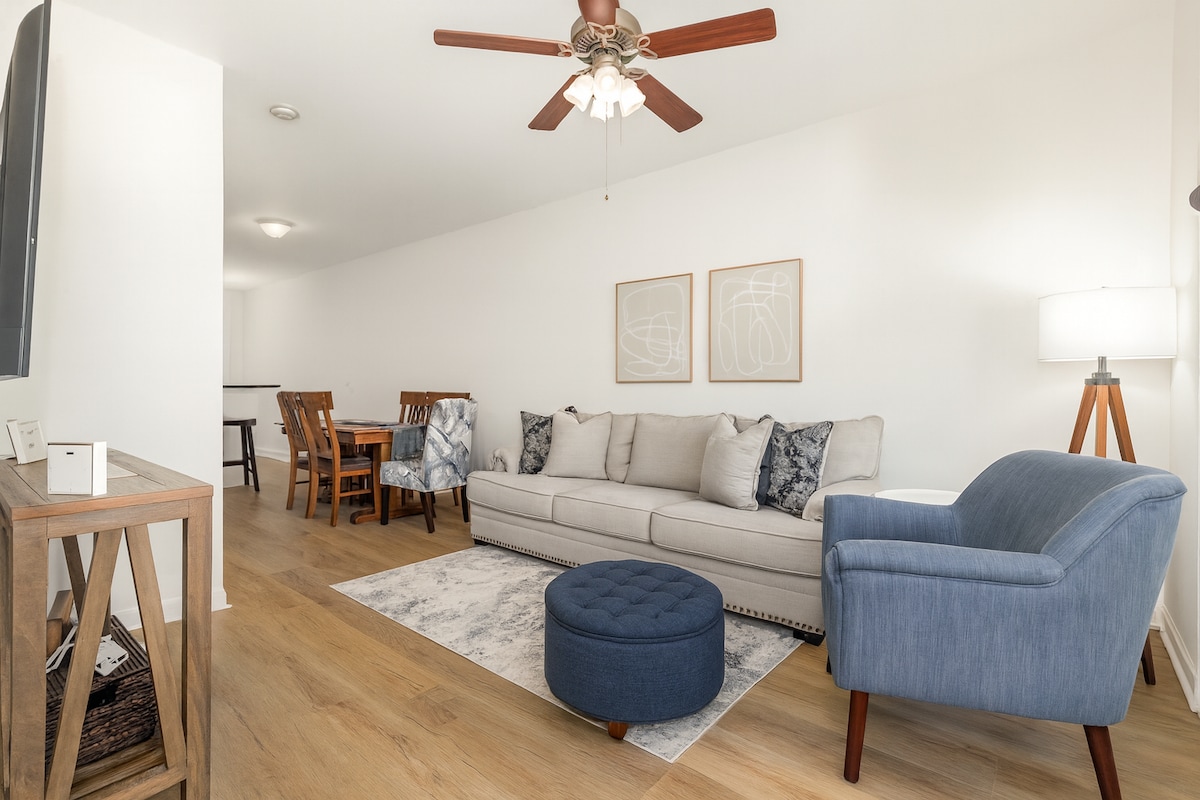 Super comfy living room with a 65” oversized smart TV
