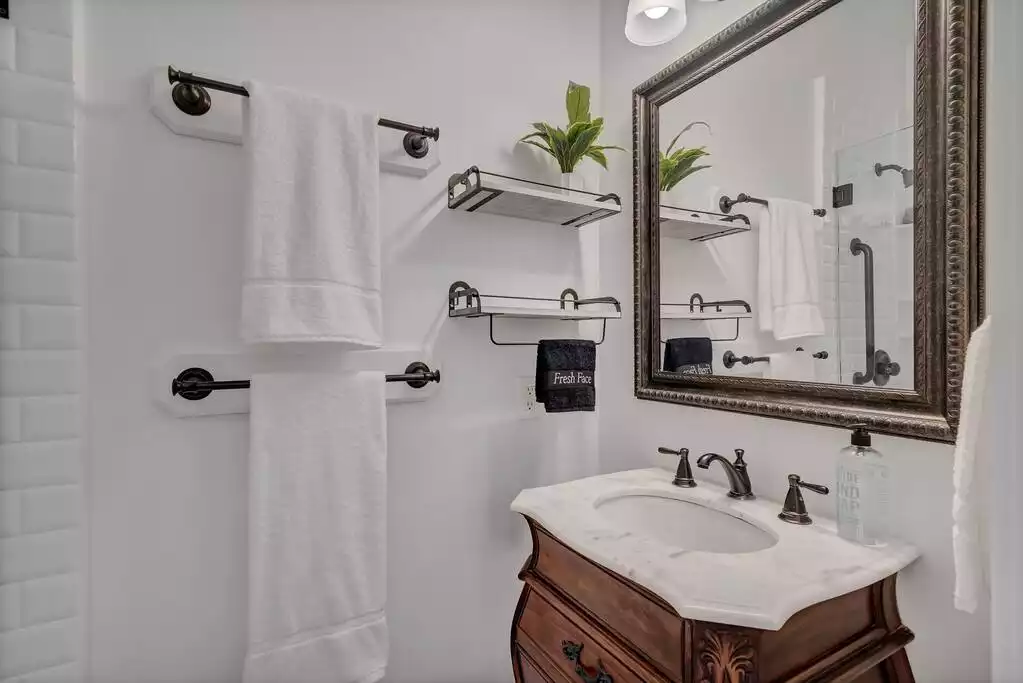 This bathroom has a stand up shower that has been fully remodeled. - Beautifully Updated 5 BR with Pool on Beach! - Panama City Beach