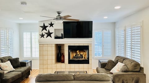 Gas fireplace provides warmth and ambiance
