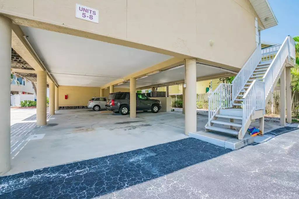 Reserved parking & stairs to access condo.