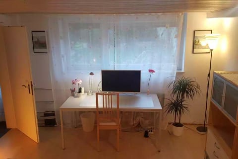 Large desk with TV