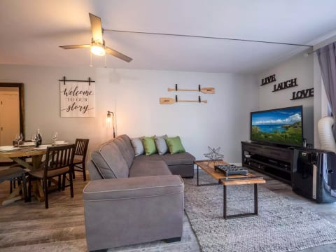 Living Room with 55" TV and Google device