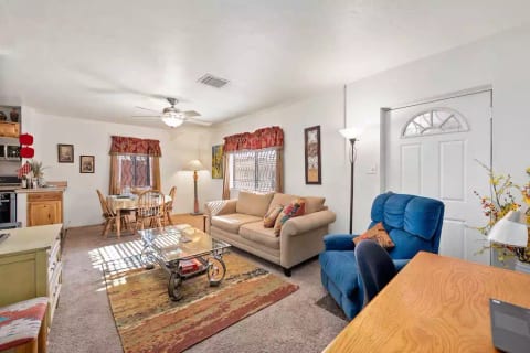 A comfortable sofa and recliner are here to relax in while watching a movie. Netflix, Amazon Prime are provided.