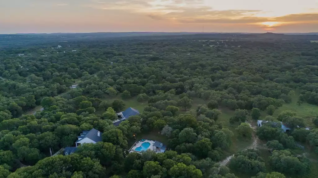 Only from above can you truly appreciate how secluded and scenic the area is. Only from above can you truly appreciate how secluded and scenic the area is. - Main House at Whispering Oaks Estate - Dripping Springs