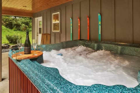 Dip your toes into something special - a 6-person hot tub perfect for soaking after a day of adventures! 