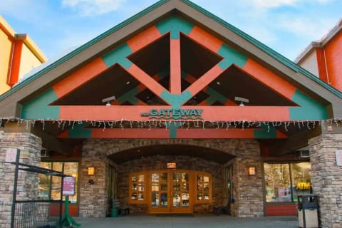 The entrance to the Gateway building where you can also catch the shuttle or go into the convenient store.