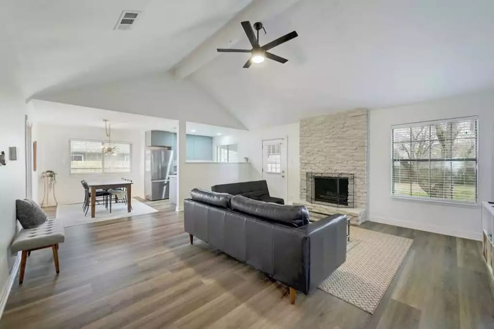 Vaulted ceilings create a bright and airy feel
