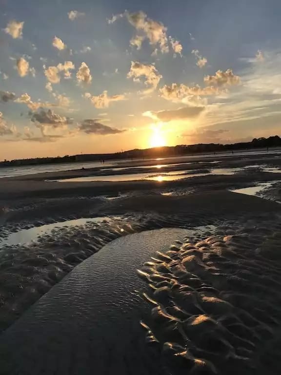 Sunset at low tide on East Beach
