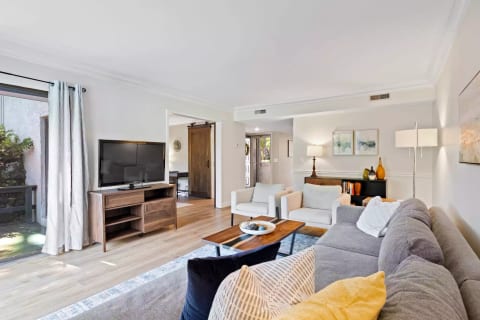 Comfortable, stylish living room with 55 inch TV
