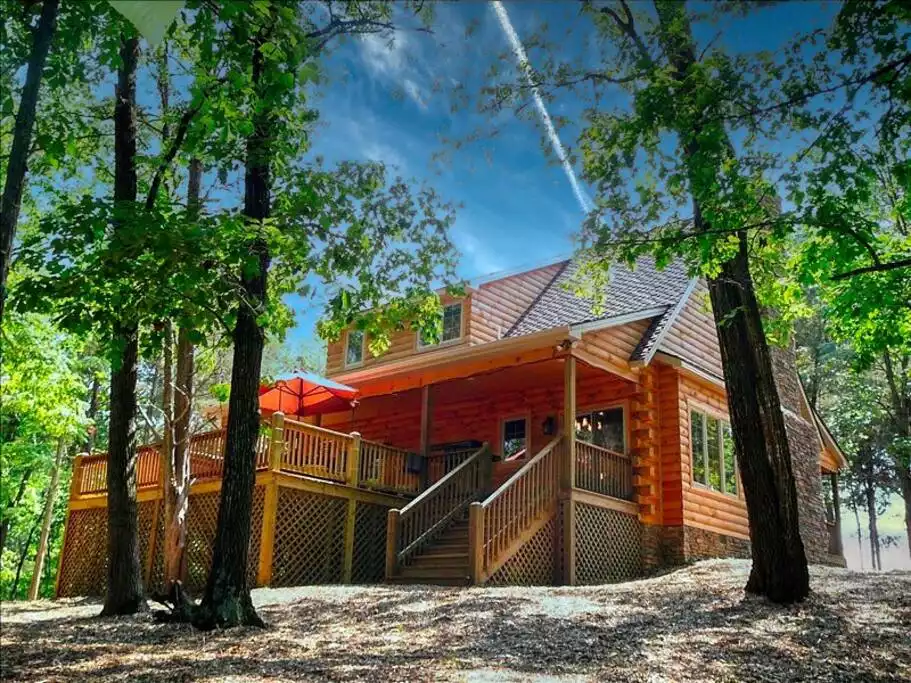 Back View Deck - Above the River Cabin Back View Deck - Above the River Cabin - A Above the River Cabin - Riverfront property - Shenandoah