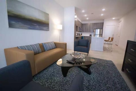 Spectacular Spectrum Suites - Luxury One Bedroom Furnished Apartment - Contemporary Open-Kitchen and Living Room