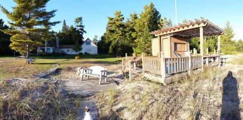 house beach house and sitting ares , path from the house