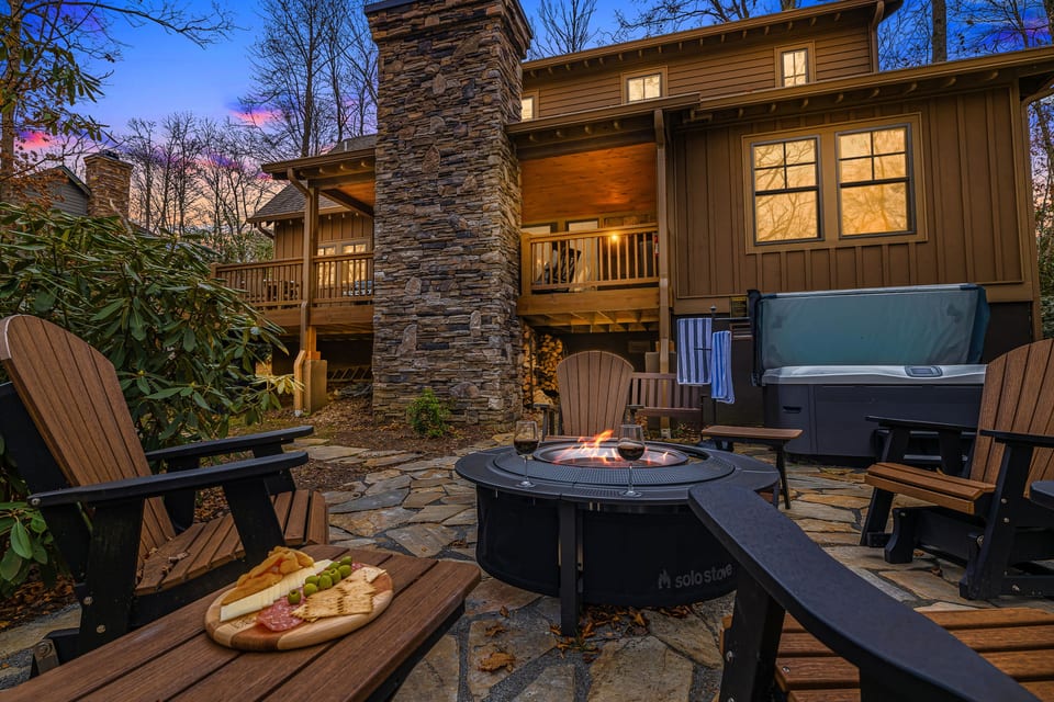 Outside entertainment abounds at Timberwalk Cottage.  In addition to the BBQ and wood fireplace on the deck, we have a wood-burning firepit and hot tub out on the patio to enjoy.