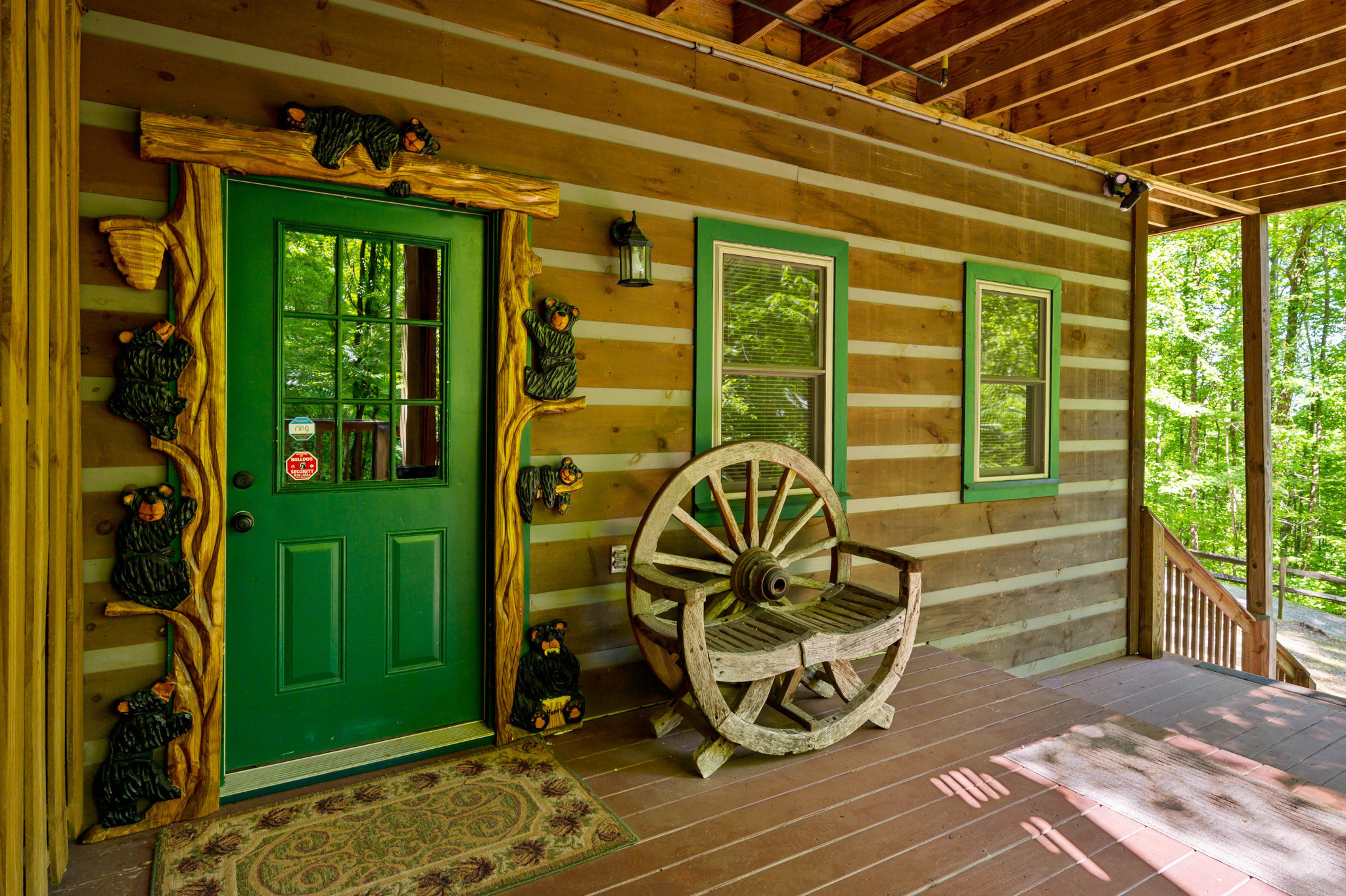 Lower level entrance to the cabin.  lower level deck space