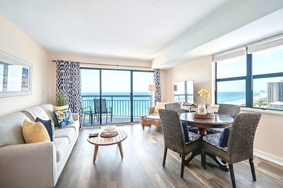 Large living room with gorgeous views beachfront and southern coastline for miles.