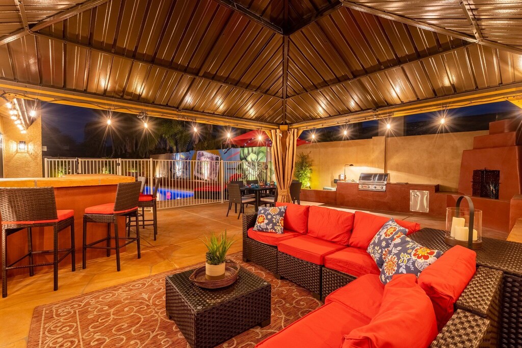 Enjoy a cozy night on the back patio with family or friends.
