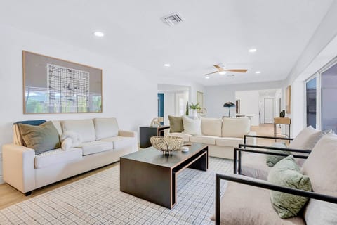 Living room with two pull-out memory foam sofa beds!