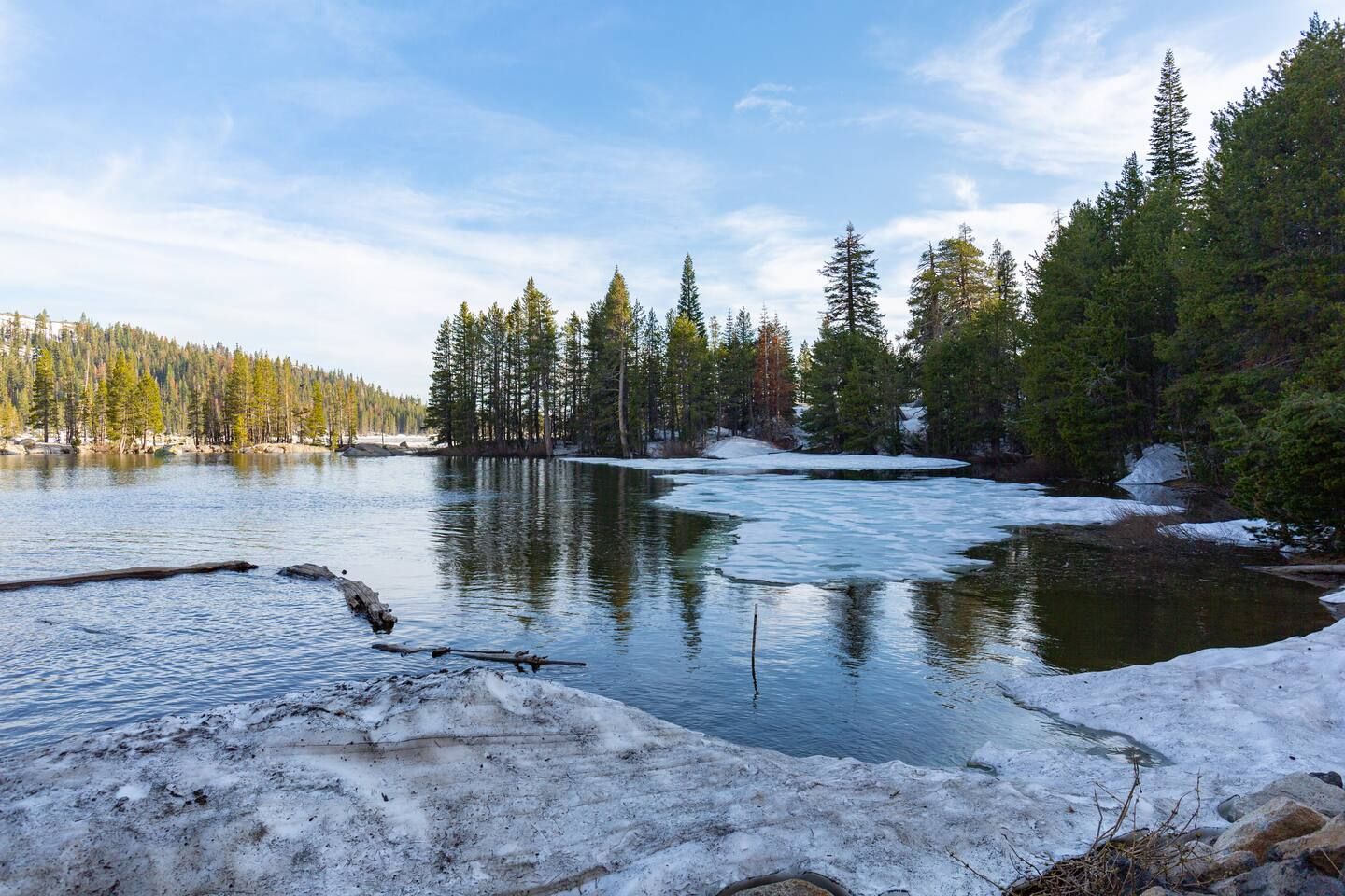 Lake Alpine is almost summer time ready. Taken 6.18.23. Lake Alpine is 3.3 miles away from Ascend, where you can rent boats, eat at the lodge, and swim. Plenty of hiking trails as well.