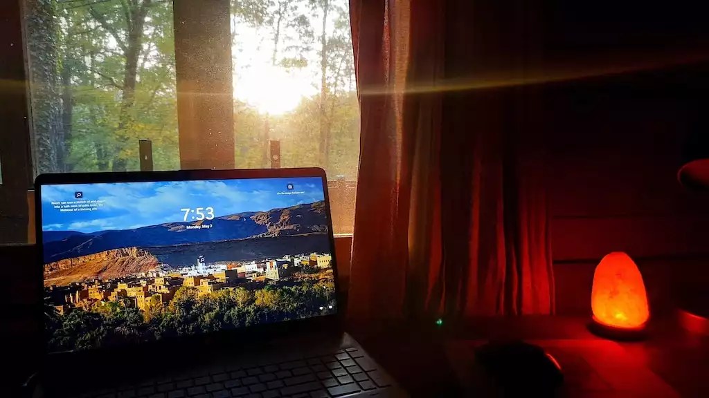 Work Desk with a Sunset - The Mountain Forager Cabin - Swain County