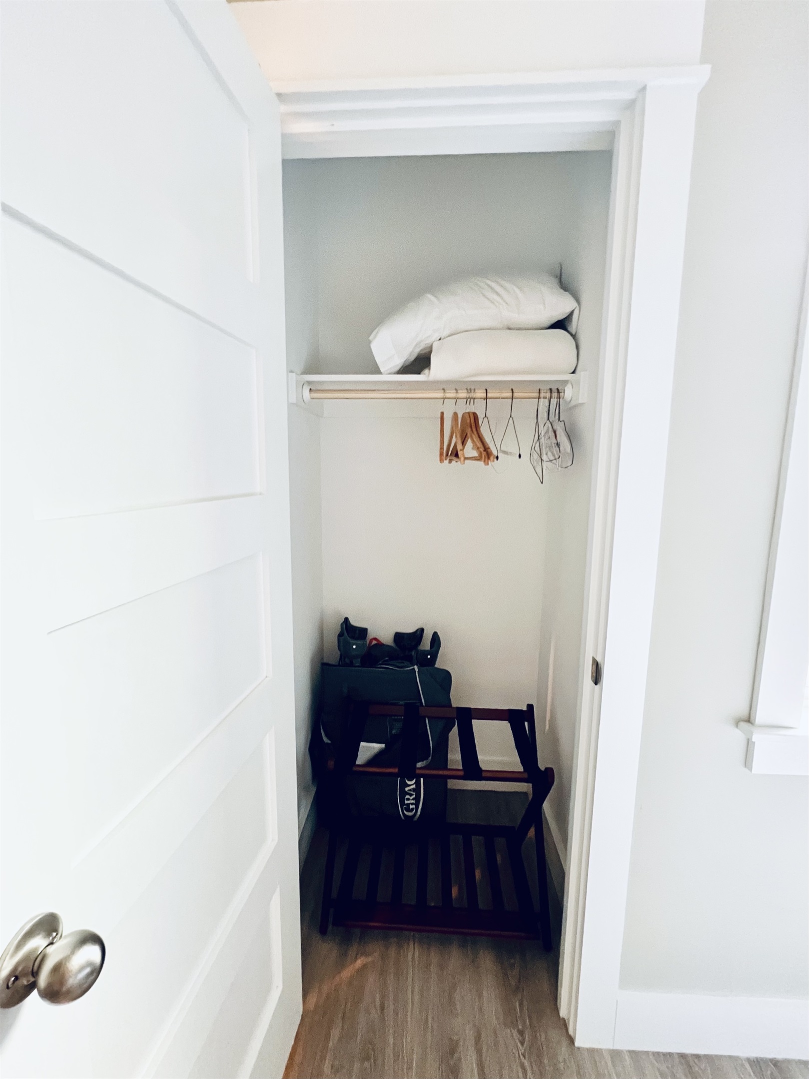 Closet for hanging clothes.